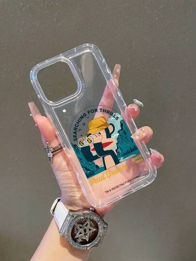  Offiziell lizenzierte Paul Frank transparente Luftpolster Handyhülle, Komplettschutz mit Affengesicht und Kameraabdeckung, Affenbuchstaben-Muster in der Ferne, neues Design kompatibel mit iPhone 13/14/15/16/17 Pro Max