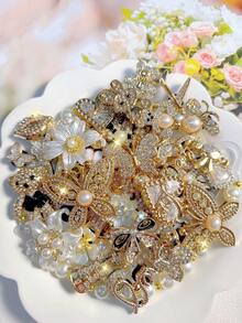 Assorted Gold, Beige, Silver Random 5/10/30/50pcs Various ABS Resin Shoe Charms, DIY Detachable - Personalized Footwear Style - Gold - View 2