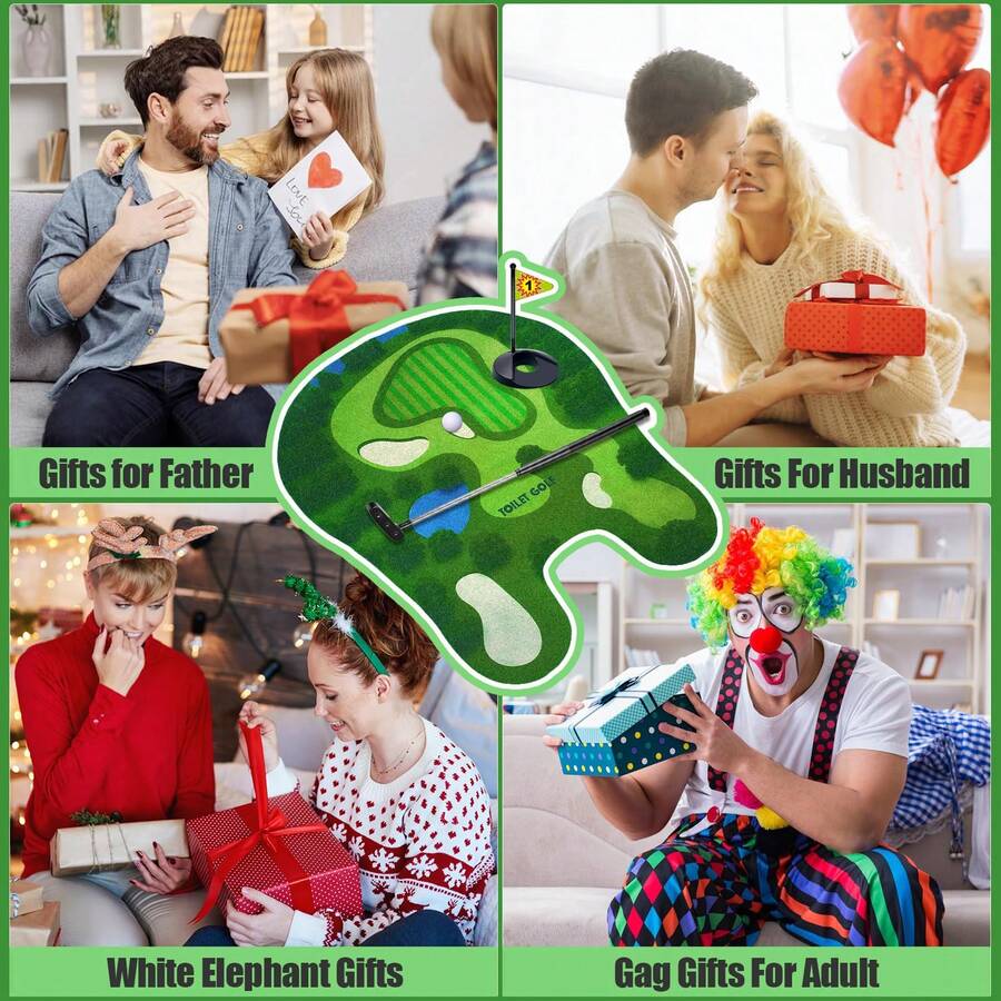 迷你高尔夫游戏套装，适合户外/浴室玩耍 - 绝佳的恶搞礼物，适合上厕所、做鬼脸、交换礼物等场合，适合3岁以上儿童