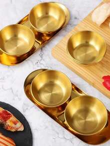 12件/6件/3件斋月金色酱汁碗托盘套装，优雅不锈钢蘸酱杯寿司蘸酱碗上菜托盘小吃盘，厨房/餐厅/母亲节/派对/婚礼/乔迁之喜的理想之选 - 金色 - 查看 7