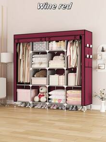 1pc Modern-Style Foldable Roller Door Wardrobe, Large-Capacity With Multiple Compartments And Pockets Storage Rack, Easy To Assemble, Durable And Space-Saving, Clothes Storage Cabinet For Bedroom, Dormitory And Home Use, Available In Multiple Colors, Essential Storage Solution For Dormitories - Multicolor - View 4