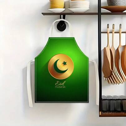 1pc Ramadan Pattern Printed Apron, Ramadan Blessings, Ramadan Gift, Ramadan Decor, 100% Polyester, Sleeveless, Neck Strap Design, Suitable For Cooking, Baking And Entertaining, Great For Home, Restaurant, Party, Outdoor BBQ, Baking Apron | Vibrant Apron | Polyester Apron | Printed Apron