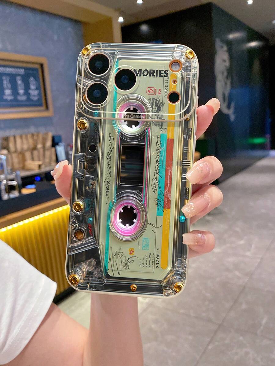 1pc Retro Cassette Tape Phone Case Compatible With Apple, /Galaxy, Infinix, Redmi, OPPO, VIVO, Realme - Beige - View 1