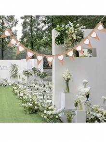 13 件装可重复使用的复古心形麻布三角旗，适用于情人节、婚礼、派对、母亲节、生日装饰