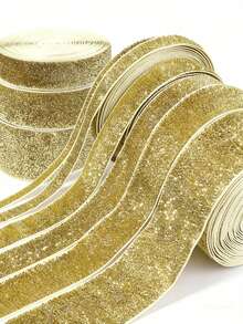 7-38mm Cinta de terciopelo dorada brillante para envolver regalos de Navidad, decoración navideña, cinta de terciopelo de color onion con brillo - Dorado - Ver 1