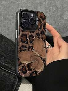 Schmetterling Leoparden-Muster Luxus Metallic Handyhülle kompatibel mit iPhone 15 Pro Max, 17 Air/16/11/13 Pro/15 Pro/15/13 Pro Max, stoßfestes Material kompatibel mit iPhone 14/13/12, passend für 12 Pro Max - Verschiedenfarbig - Übersicht 3
