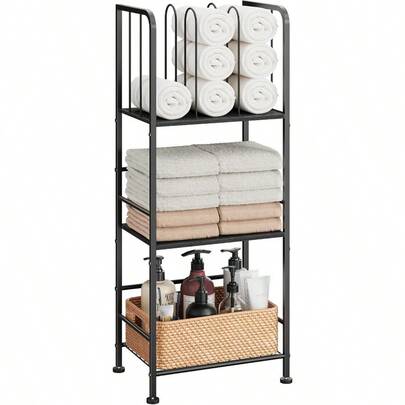 Towel Rack Free Standing 3-Tier M-Shaped Detachable Dividers Durable Metal Towel Holder For Bathroom Pool Towel Rack Space-Saving Towel Storage Organizer Modern Bath Towel Shelf Patent Pending