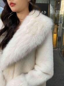 Women's Luxury Solid Color Faux Fur Long Collar Coat, An Ideal Choice For Winter - White - View 9