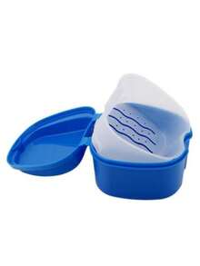 1 Peça Caixa de Limpeza de Dentadura com Coador - Armazenamento e Limpeza de Aparelhos Dentários Portáteis - Para Molhar e Limpar Aparelhos Dentários, Protetores Bucais, Protetores Noturnos, Retentores, Acessório Portátil - Azul Marinho - Visão 3