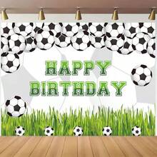 2D Flat Football Theme Birthday Party Backdrop - Polyester Banner, Suitable For Cake Table Decoration, No Power Needed, Perfect For Soccer Fans Celebrations And Photo Booth Props - 1PCS - View 3