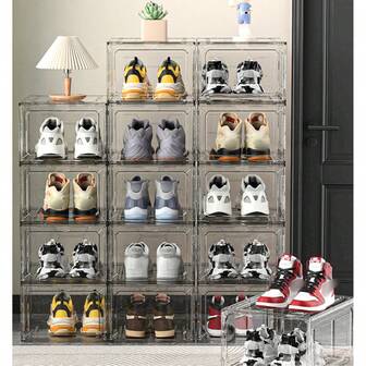 1pc 6-Sided Fully Transparent Plastic Shoe Storage Box, Anti-Oxidation Shoe Display Box For Home Use