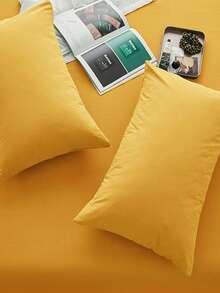 1件黄色防起球透气日式四季小号枕套及装饰床枕套，适用于单人床/双人床/大号床/特大号床 - 黃色 - 查看 7