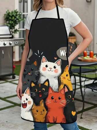 Un delantal de cocina con estampado de gato lindo para uso doméstico, adecuado tanto para hombres como para mujeres. Es un delantal de cocina para parejas. Hecho de tela resistente al aceite y a las manchas, es adecuado para diversos escenarios como picnics al aire libre, barbacoas, cocinar en la cocina del hogar y servicio en restaurantes.