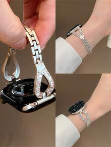 Chic Apple-Inspired Diamond Bracelet Watch Band With Freely Adjustable Sizing | Sleek Design, Compatible With Apple Watch Ultra/SE/Series 11/10/9/8/7/6/5/4/3/2/1 | Fits 38mm 40mm 41mm 42mm 44mm 45mm 46mm 49mm - 42/44/45/49mm (s10) 46mm - View 2