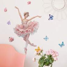 Contemporary Pink Ballet Dancer Wall Decal With Butterflies - PVC Self-Adhesive Wall Sticker For Home Decor, Single Use, Elegant Room Accent|Elegant Room Accent|Easy Installation, Ballet Room Decor - Multicolor - View 4