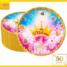 50 Pz Plato Cartón Premium Pastelero Happy Birthday Hb Rojo Confeti Oro - Mi princesa Corona - Ver 2