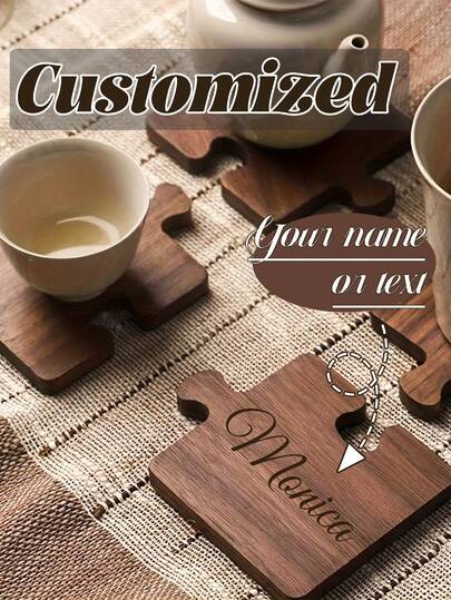 4pcs Customizable Vintage Wooden Puzzle Coasters, Bottom Heat Insulation Design, Suitable For Office Desk, Bar And Home Decor. Ideal For Thanksgiving, Halloween And Christmas Decorations, Especially Suitable For Christmas, Also A Great Choice For Thanksgiving. Support DIY Customization.