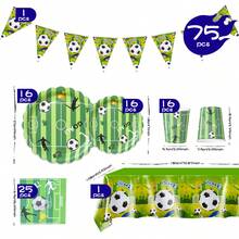 1 Set Fußballfeld-Themen Einwegteller, Servietten, Becher, Tischdecke und Wimpelfahnen, Party-Essentials Set für 16 Gäste, geeignet für Geburtstag, Hochzeit, Themenfest, Familienpicknick - Verschiedenfarbig - Übersicht 2