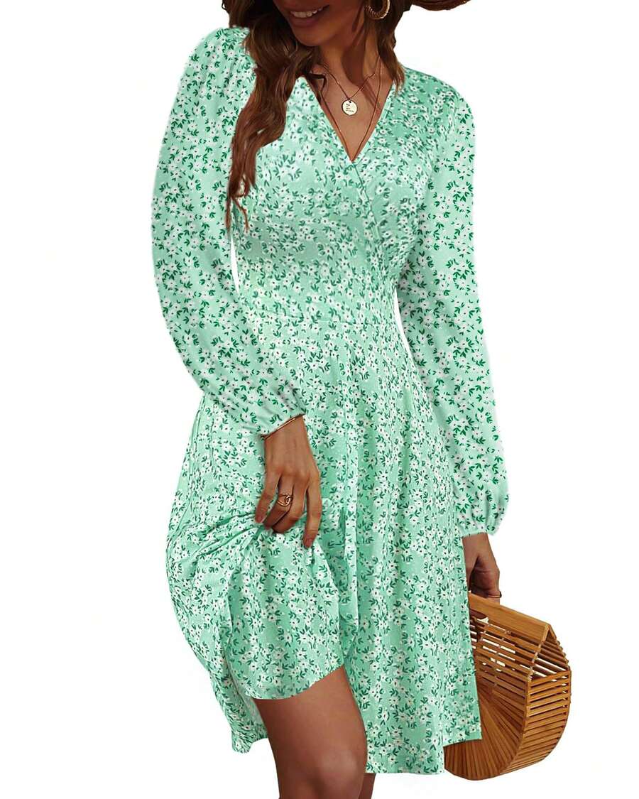 Boho Dividido Envolver Hogar - Flores verdes - Ver 1