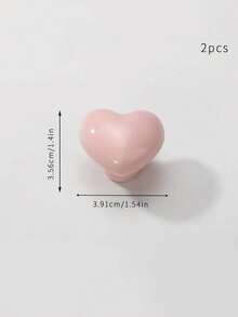 2pcs Ceramic Heart-Shaped Handles, Polished Metal Surface, Pink Heart Drawer Pulls, Suitable For Cabinets, Furniture And Shoe Cabinets