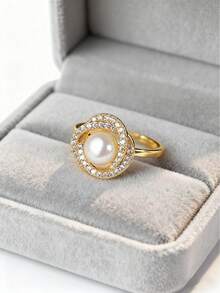 4 件不锈钢首饰套装包括项链、耳环、戒指、复古优雅人造珍珠项链装饰与水钻玫瑰花瓣，适合女性日常/派对佩戴、母亲节和情人节礼物情人节、妈妈、母亲、母亲节、礼物