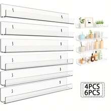 6pcs Modern Acrylic Wall Mounted Shelves - Transparent Space-Saving Bookshelf, Matte Finish Easy Installation, Suitable For Bathroom, Bedroom, Kitchen Minimalist Decor - Multicolor - View 1
