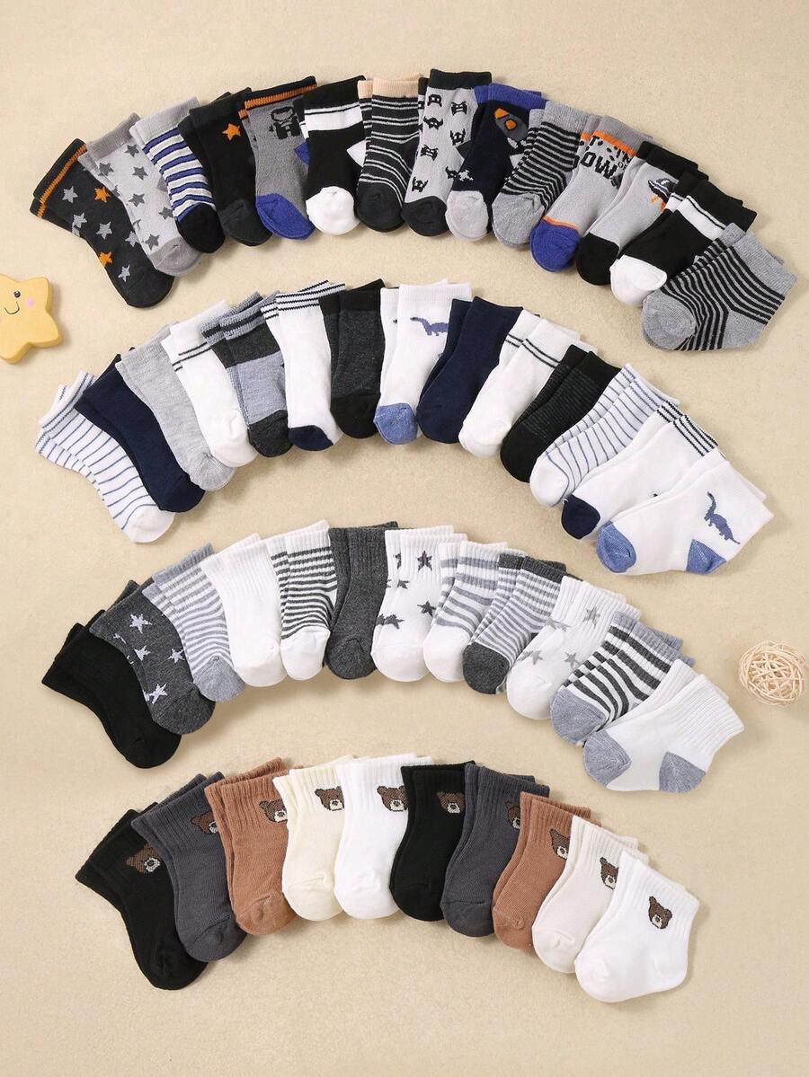20/10/5 双随机款婴儿恐龙/条纹/裸色提花图案中筒袜，可爱休闲中筒袜，适合男婴，完美适合 0-3 岁幼儿 - 彩色 - 查看 1