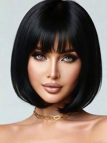 12-Inch Wine Red Bob Wig With Bangs, High Density, Versatile & Fluffy, Suitable For Women, Cosplay & Halloween - Multicolor - View 6