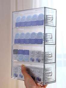 1pc Transparent 4-Grid Drawer Style Fashion Glasses/Eyeglasses Storage Box, Dust-Proof Stackable Accessory Organizer - Clear - View 5
