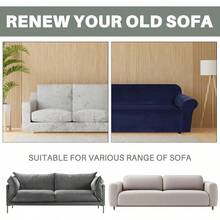 Thick Velvet Stretch Sofa Cover Couch Cover For Living Room Sofa Slipcover Furniture Protector With Non Slip Elastic Bottom Soft Spandex Fabric Machine Washable Blue XL 3 Seaters - Blue - View 6