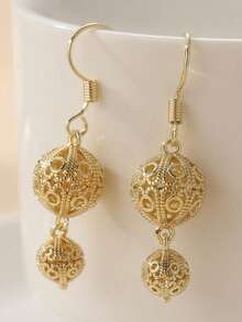 优雅奢华手工金球吊坠耳环，女士优雅耳环及配饰，馈赠亲朋好友的精美节日礼物 - 金色 - 查看 6