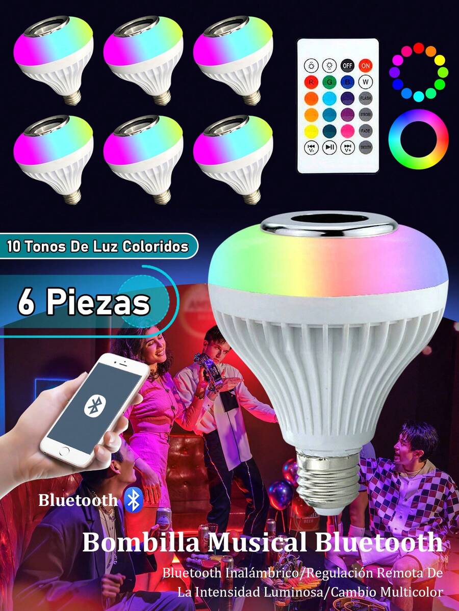 Foco inteligente Led Rgbw De Control Remoto - 6 piezas - Ver 1
