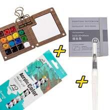 便携式口袋艺术家水彩套装，迷你木质网格颜料盒带调色盘，旅行写生套装包含水彩笔、颜料，随时随地激发您的艺术灵感 - 均碼 - 查看 14