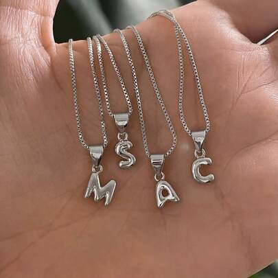1pc Minimalist Thick Line Balloon Letter Pendant Stainless Steel Necklace, Suitable For Children, Customizable A-Z Name, Bubble Letter Necklace, Anniversary Birthday Gift And Daily Wear