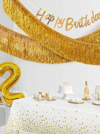 1pc Metallic Foil Tassel Banners Backdrop - Shimmering Plastic Tassels For Weddings, Birthdays, Mother's Day, Father's Day & Graduation Decor - Silver & Golden, Wall Hanging For Parade Floats Wedding Gras, Valentine's Day Party Decorations