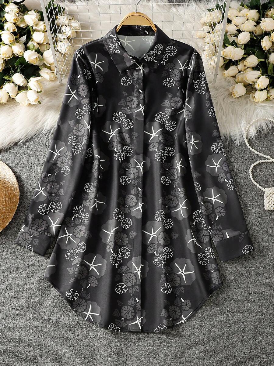 Women's Long Sleeve All-Over Print Casual Arabic Style Top - Multicolor - View 1