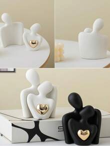 2个迷你情侣雕像（3.35英寸），白色树脂摆件，适合摆放在卧室架子上，是浪漫周年纪念日、婚礼和情人节情侣礼物的理想之选。