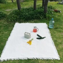 1件波西米亚风野餐垫,可作露营毯、桌布、户外草坪垫、白色桌布、午睡毯,适用于户外野餐、节日派对、室内客厅沙发装饰 - 彩色 - 查看 2