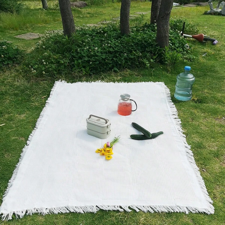 1件波西米亚风野餐垫，可作露营毯、桌布、户外草坪垫、白色桌布、午睡毯，适用于户外野餐、节日派对、室内客厅沙发装饰