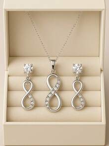 Infinity Necklace And Earrings Set, 18k Gold Plated - Bạc - Xem 2