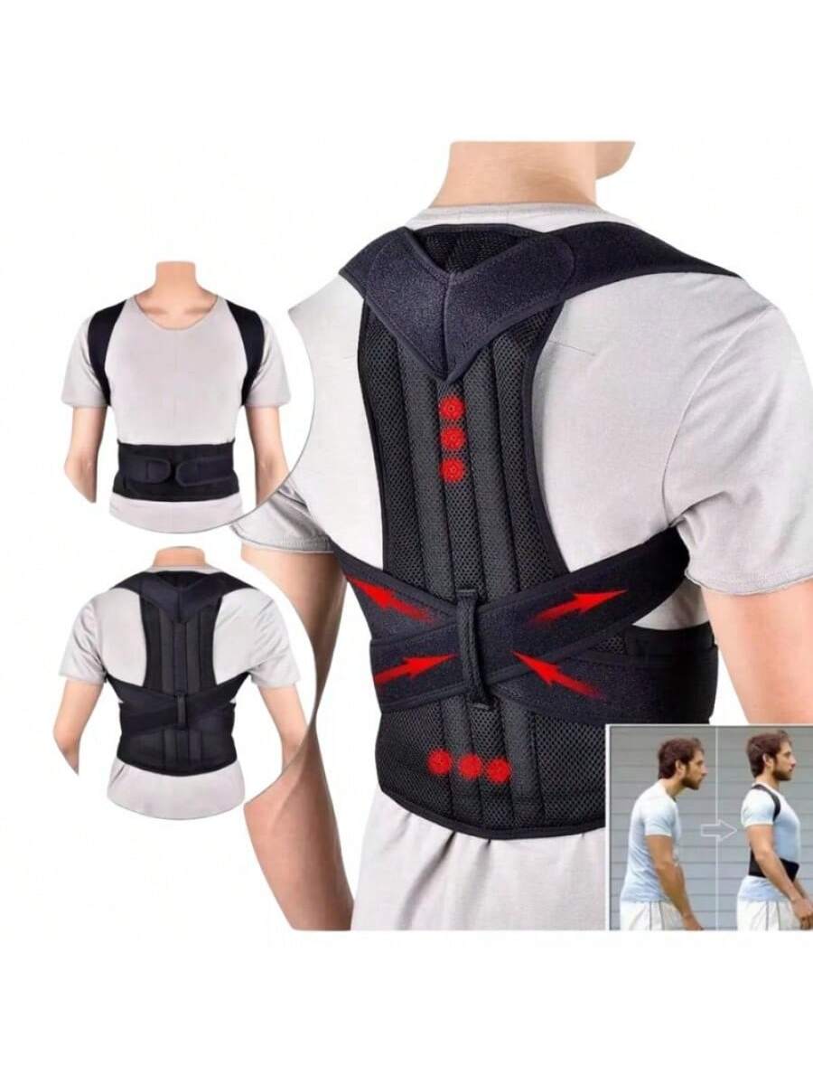Corrector de Postura Ajustable - Soporte Ergonómico de Espalda y Hombros para Alivio del Dolor (Negro, Talla Única)