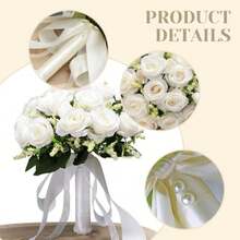 zxr Ramos de boda para la novia flores de rosa artificial ramo de novia con cinta de seda ramos de novia de dama de honor para la fiesta para la fiesta de boda Día de San Valentín decoración del hogar125 - Blanca - Ver 2