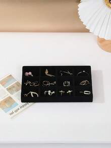 Large Capacity Velvet Jewelry Tray, Stackable Jewelry Display Stand With Separate Compartments, Suitable For Earrings, Necklaces, Bracelets, Rings, Hair Clips, Hair Bands, Etc. - Black - View 6