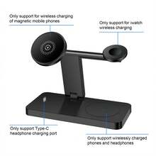 Foldable 4-In-1 Magnetic Wireless Charging Station, Compatible With IPhone 17/Air/16/15/14/13/12 Pro Max/Plus, Compatible With Galaxy Ultra/11/10/9/8/7/6/5/SE/4/3/2, Compatible With Apple Watch Pro/Pro 2/4/3/2 - Multicolor - View 4