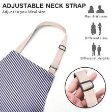 2 Pack Adjustable Bib Apron With 2 Pockets Chef CooFKing Kitchen Restaurant Aprons For Women Men,Blue/FFBlackssstripes - Blue/FBlacksstripes - View 3