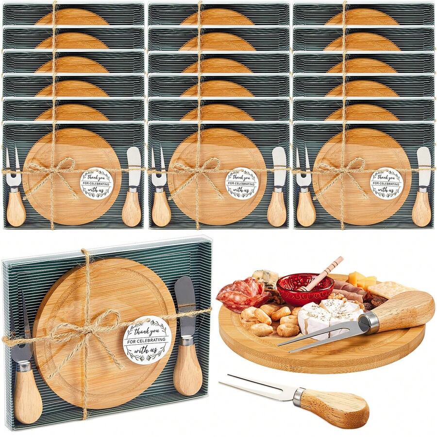 6/12 Set Bridal Baby Shower Favor Heart Cheese Board With Knife, Wood Mini Charcuterie Board Thank You Gift Box For Guest Bridal Baby Shower Prize Wedding Valentines Birthday - Multicolor - View 1