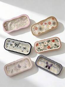 1个花朵蝴蝶结图案全框眼镜盒，透明便携防压眼镜及珠宝收纳盒，塑料材质，磁扣闭合，大容量，适用于各种太阳镜，理想的收纳配件