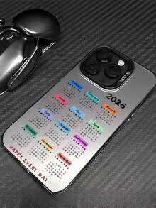 2026 Calendar Pattern Energetic Phone Case, Compatible With IPhone 11 12 13 14 15 16 17 17 Air 17 Pro 17 Pro Max Plus, Suitable As Gifts For All Holidays - Black - View 2
