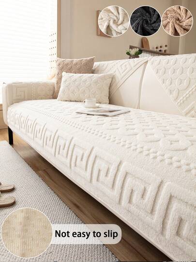 1pc Thick Warm Solid Color Soft Flannel Sofa Cushion, Style Pet-Friendly Anti-Dirty Anti-Slip Sofa Cover, Autumn/Winter Anti-Scratch Sofa Protector Suitable For L-Shaped Combination Sofa And 1/2/3/4 Seat Sofa (Sold Individually)