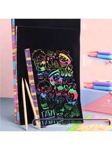 10/20/50pcs Rainbow Scratch Art Craft Cards With (Bamboo Stylus + 4pcs Templates), Suitable For Holiday Parties, Magic Art Scratch Paper, No Pen No Ink, No Mess, DIY Paper Art Kit. Party Favors For Boys And Girls, Birthday Party Gifts, New Year Gifts, Holiday Decorative Scratch Art Cards. - Multicolor - View 2